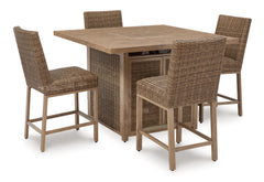 Best Deals Furniture - Ashley Furniture - Walton Bridge Outdoor Bar Table and 4 Barstools - Outdoor Bar Table and 4 Barstools / Driftwood - P749P1