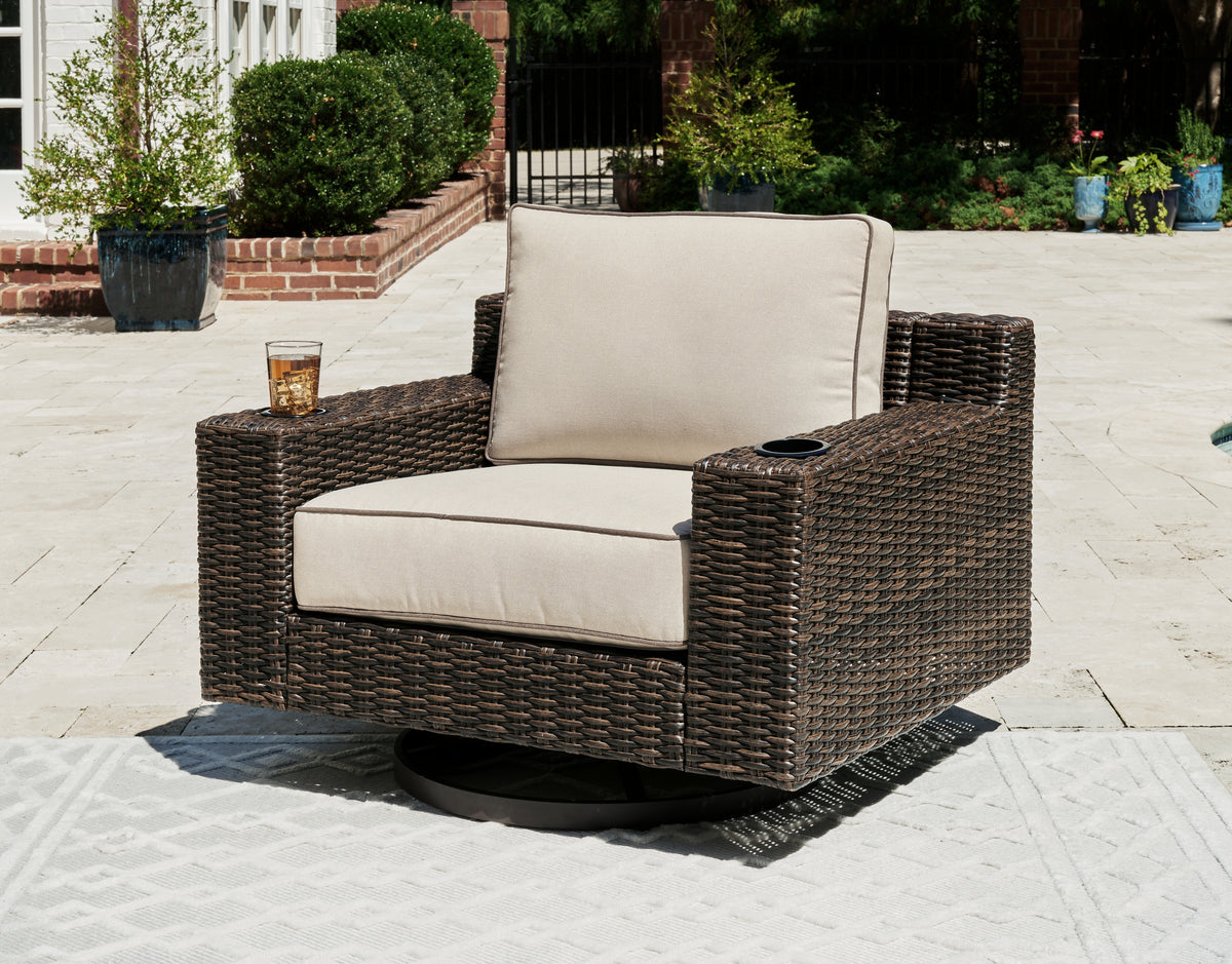 Best Deals Furniture - Ashley Furniture - Coastline Bay Outdoor Swivel Lounge with Cushion - Swivel Lounge w/ Cushion / Brown - P784-821