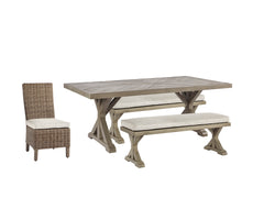 Best Deals Furniture - Ashley Furniture - Beachcroft Outdoor Dining Table with 4 Chairs and Bench - Outdoor Dining Table with 4 Chairs and Bench / Beige - P791P5
