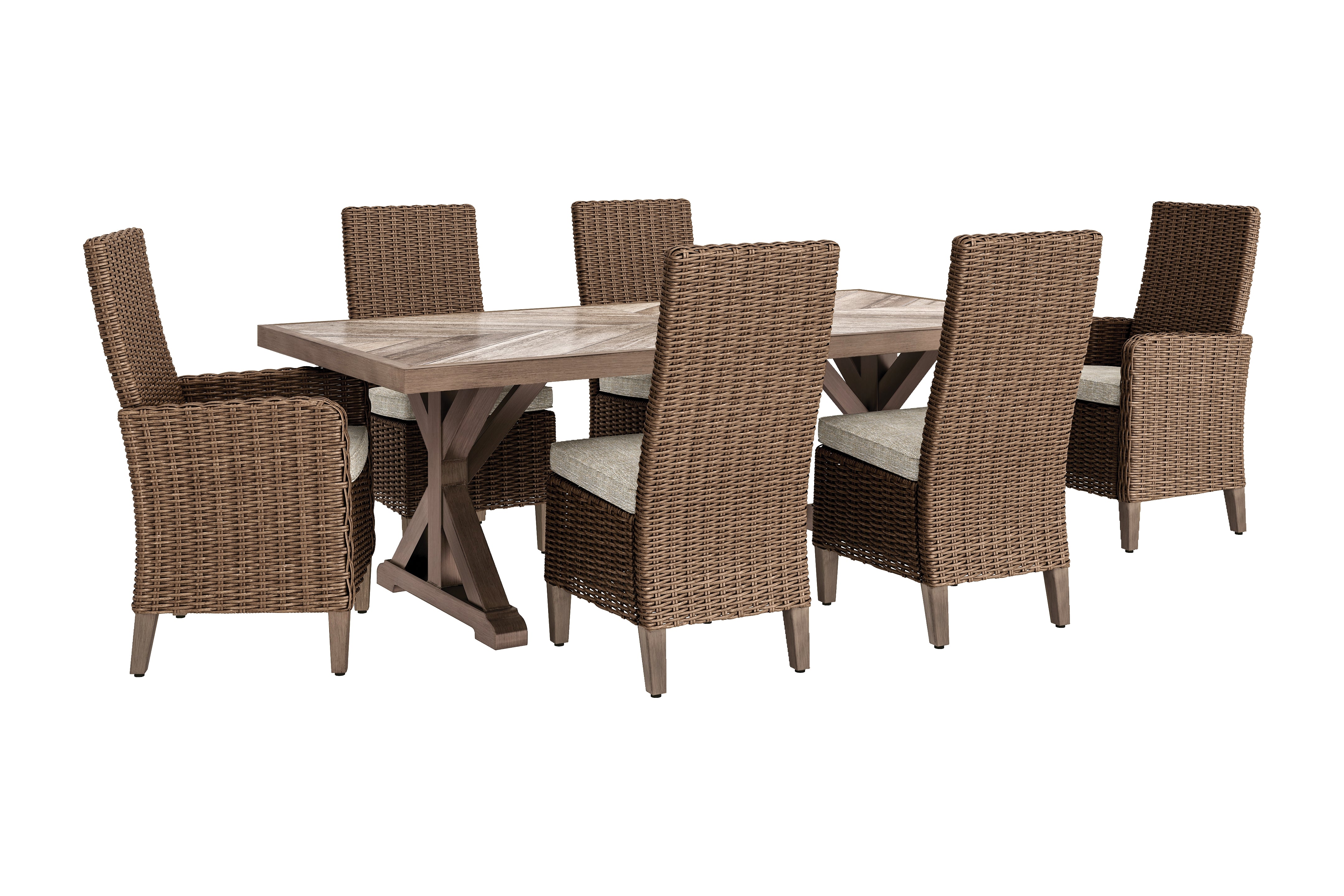 Best Deals Furniture - Ashley Furniture - Beachcroft Outdoor Dining Table with 6 Chairs - Outdoor Dining Table with 6 Chairs - P791P2