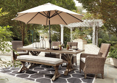 Best Deals Furniture - Ashley Furniture - Beachcroft Outdoor Dining Table - RECT Dining Table w/UMB OPT / Beige - P791-625