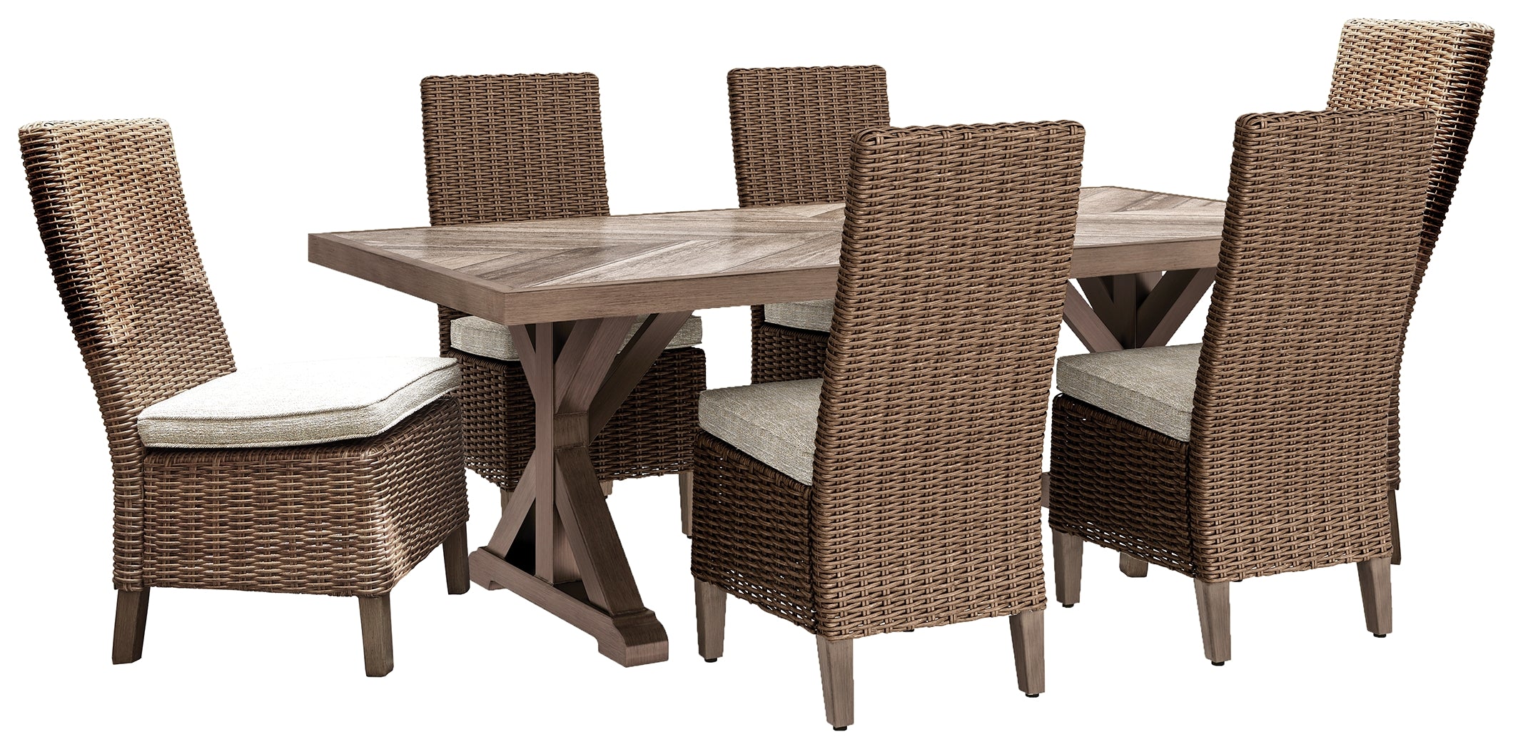 Best Deals Furniture - Ashley Furniture - Beachcroft Outdoor Dining Table with 6 Chairs - Outdoor Dining Table with 6 Chairs / Beige - P791P1
