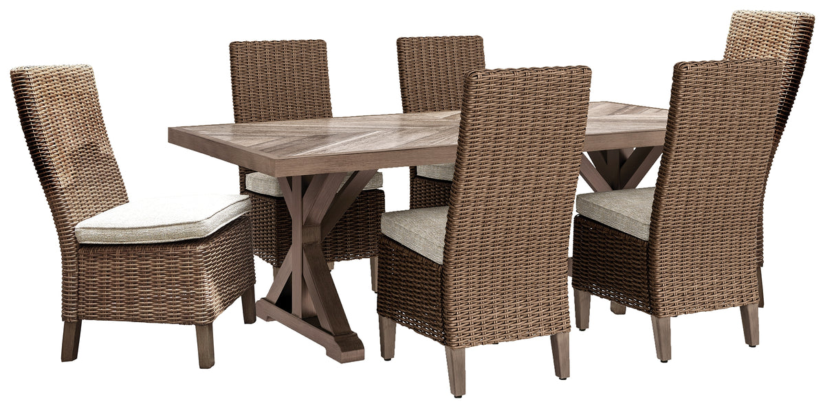 Best Deals Furniture - Ashley Furniture - Beachcroft Outdoor Dining Table with 6 Chairs - Outdoor Dining Table with 6 Chairs / Beige - P791P1