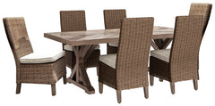 Best Deals Furniture - Ashley Furniture - Beachcroft Outdoor Dining Table with 6 Chairs - Outdoor Dining Table with 6 Chairs / Beige - P791P1