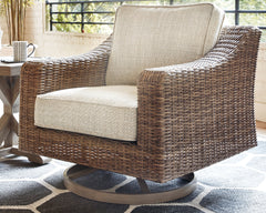Best Deals Furniture - Ashley Furniture - Beachcroft Outdoor Swivel Lounge with Cushion - Swivel Lounge Chair (1/CN) / Black/Light Gray - P792-821