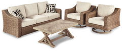Best Deals Furniture - Ashley Furniture - Beachcroft Outdoor Sofa with Coffee Table and 2 End Tables - Outdoor Sofa with Coffee Table and 2 End Tables / Beige - P791P15