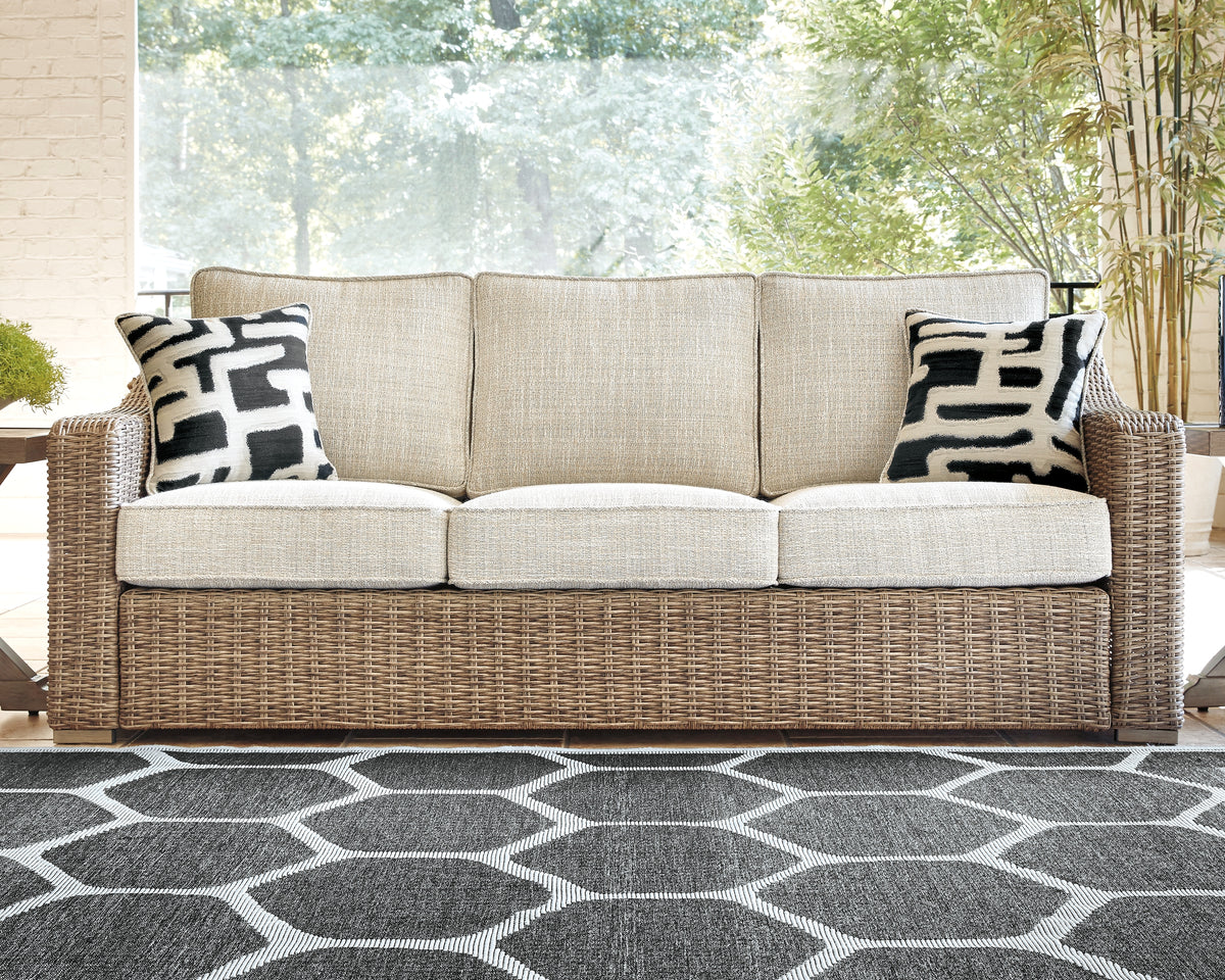 Best Deals Furniture - Ashley Furniture - Beachcroft Outdoor Sofa with Cushion - Sofa with Cushion / Black/Light Gray - P792-838