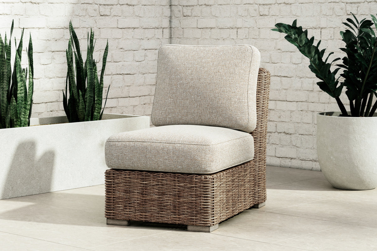 Best Deals Furniture - Ashley Furniture - Beachcroft Outdoor Armless Chair with Cushion - Armless Chair w/Cushion / Black/Light Gray - P792-846