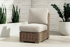 Best Deals Furniture - Ashley Furniture - Beachcroft Outdoor Armless Chair with Cushion - Armless Chair w/Cushion / Black/Light Gray - P792-846