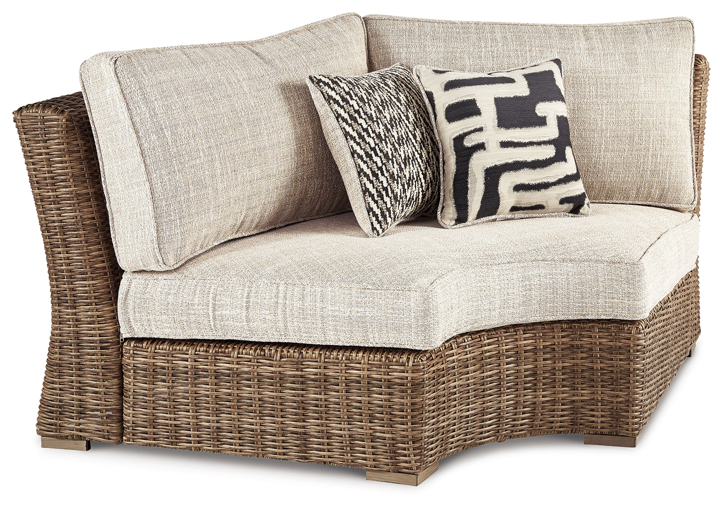 Best Deals Furniture - Ashley Furniture - Beachcroft Outdoor Curved Corner Chair with Cushion - Curved Corner Chair w/Cushion / Black/Light Gray - P792-851