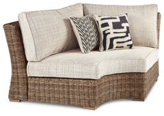 Best Deals Furniture - Ashley Furniture - Beachcroft Outdoor Curved Corner Chair with Cushion - Curved Corner Chair w/Cushion / Black/Light Gray - P792-851