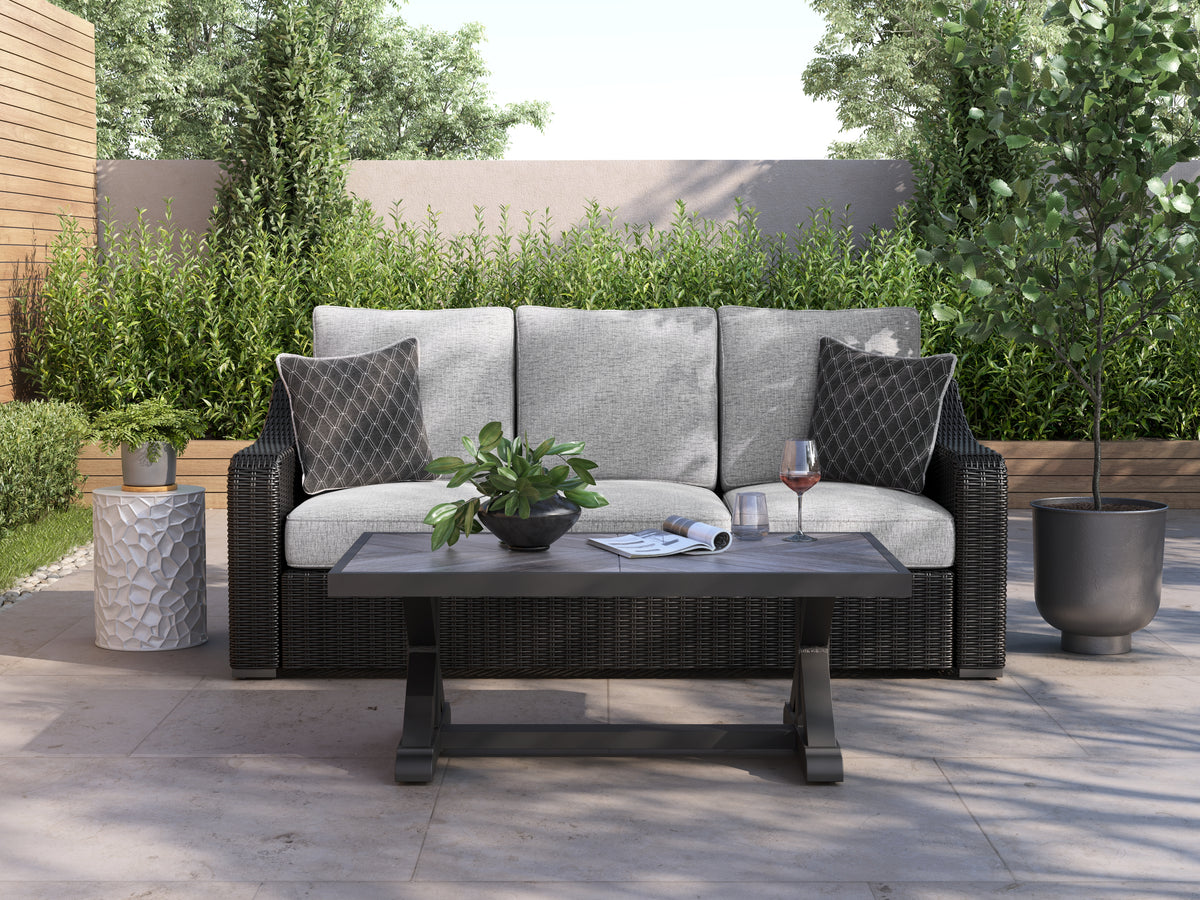 Best Deals Furniture - Ashley Furniture - Beachcroft Outdoor Sofa with Cushion - Sofa with Cushion / Black/Light Gray - P792-838