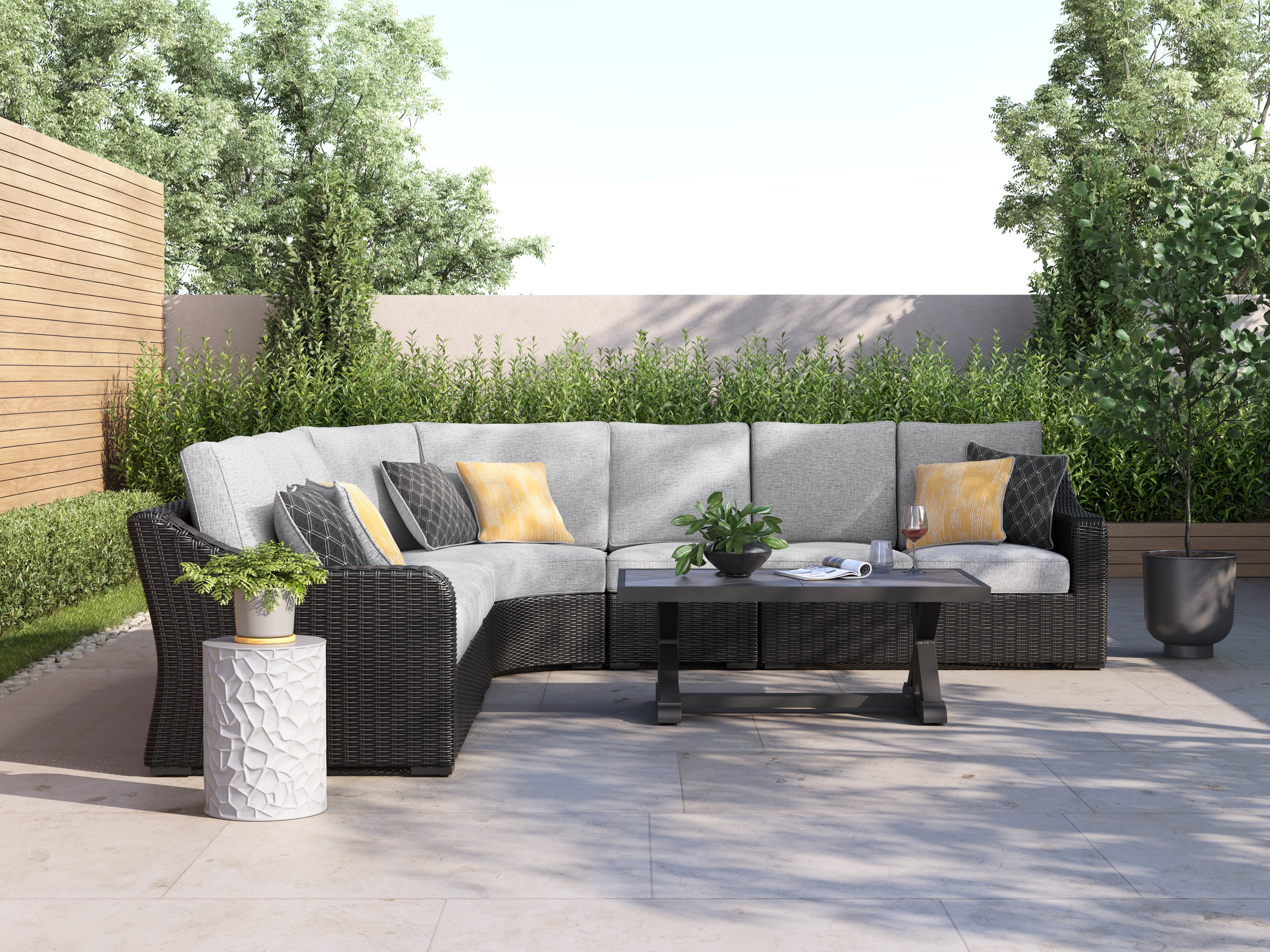 Best Deals Furniture - Ashley Furniture - Beachcroft 5-Piece Outdoor Sectional - 5-Piece Outdoor Sectional / Black/Light Gray - P792P6