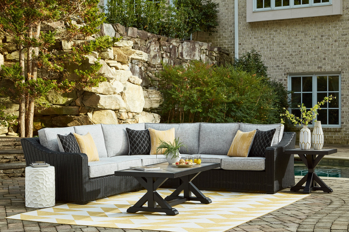 Best Deals Furniture - Ashley Furniture - Beachcroft 3-Piece Outdoor Sectional - 3-Piece Outdoor Sectional / Black/Light Gray - P792P1