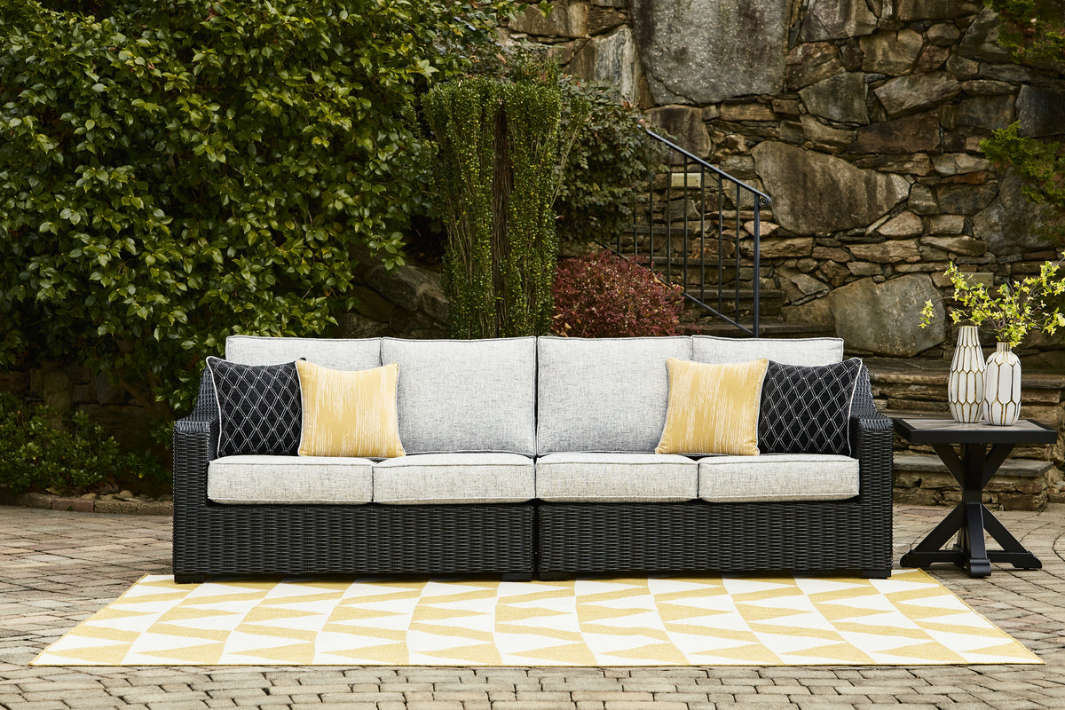 Best Deals Furniture - Ashley Furniture - Beachcroft 2-Piece Outdoor Loveseat with Cushion - RAF/LAF Loveseat w/CUSH (Set of 2) / Black/Light Gray - P792-854