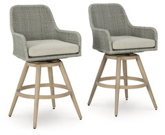 Best Deals Furniture - Ashley Furniture - Seton Creek Outdoor Bar Height Barstool with Cushion (Set of 2) - Barstool with Cushion (Set of 2) / Beige/Gray - P798-130