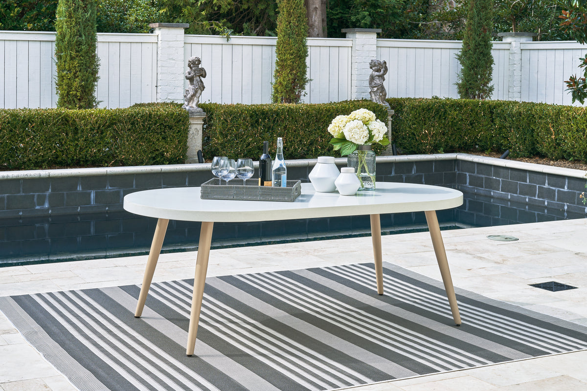 Best Deals Furniture - Ashley Furniture - Seton Creek Outdoor Dining Table - Oval Dining Table w/UMB OPT / White - P798-625