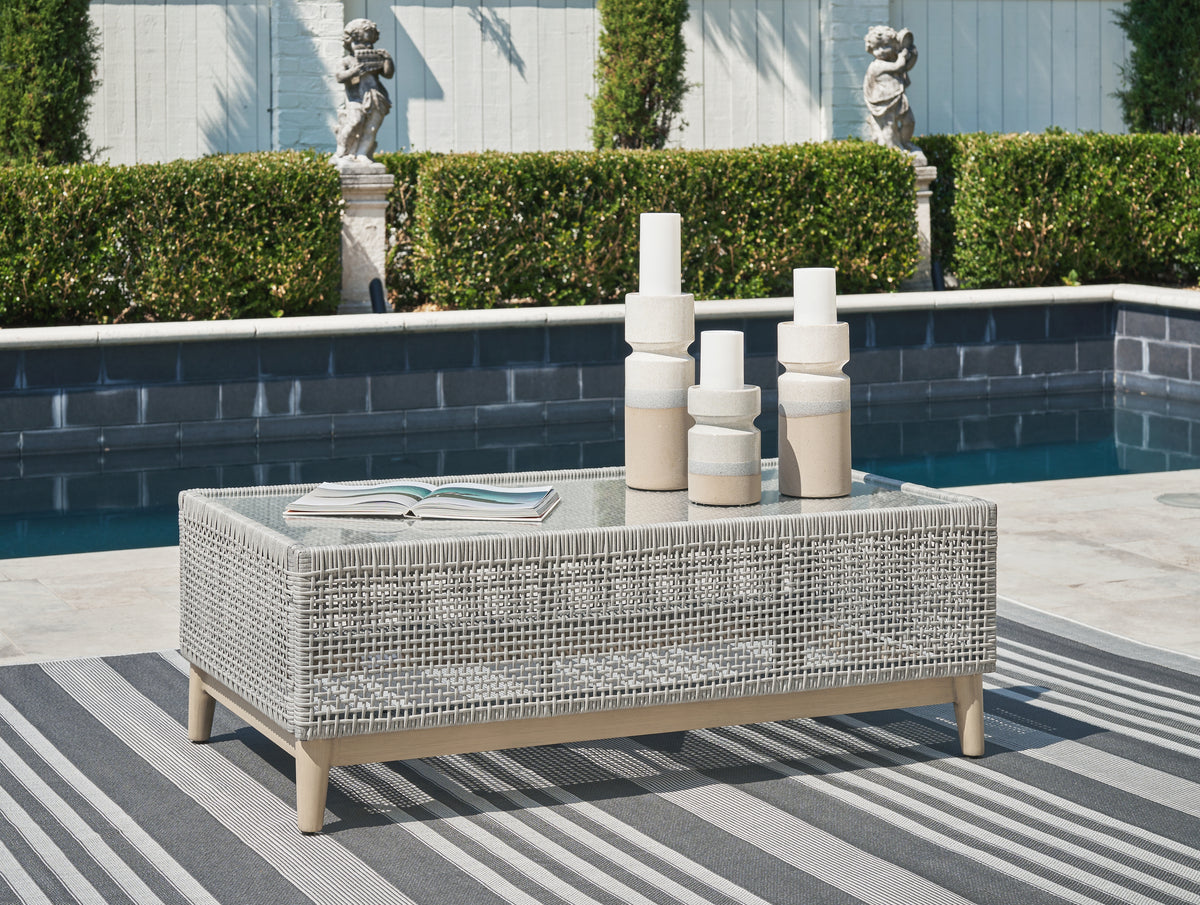 Best Deals Furniture - Ashley Furniture - Seton Creek Outdoor Coffee Table - Rectangular Cocktail Table / Gray - P798-701