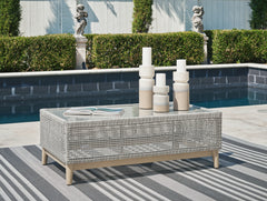 Best Deals Furniture - Ashley Furniture - Seton Creek Outdoor Coffee Table - Rectangular Cocktail Table / Gray - P798-701