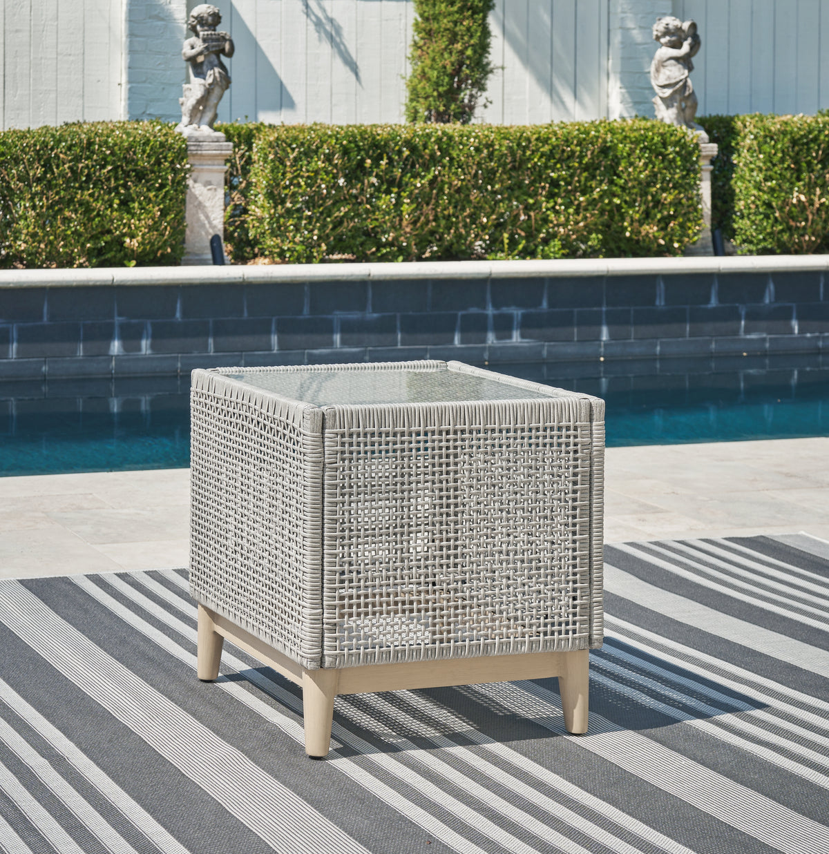 Best Deals Furniture - Ashley Furniture - Seton Creek Outdoor End Table - Square End Table / Gray - P798-702
