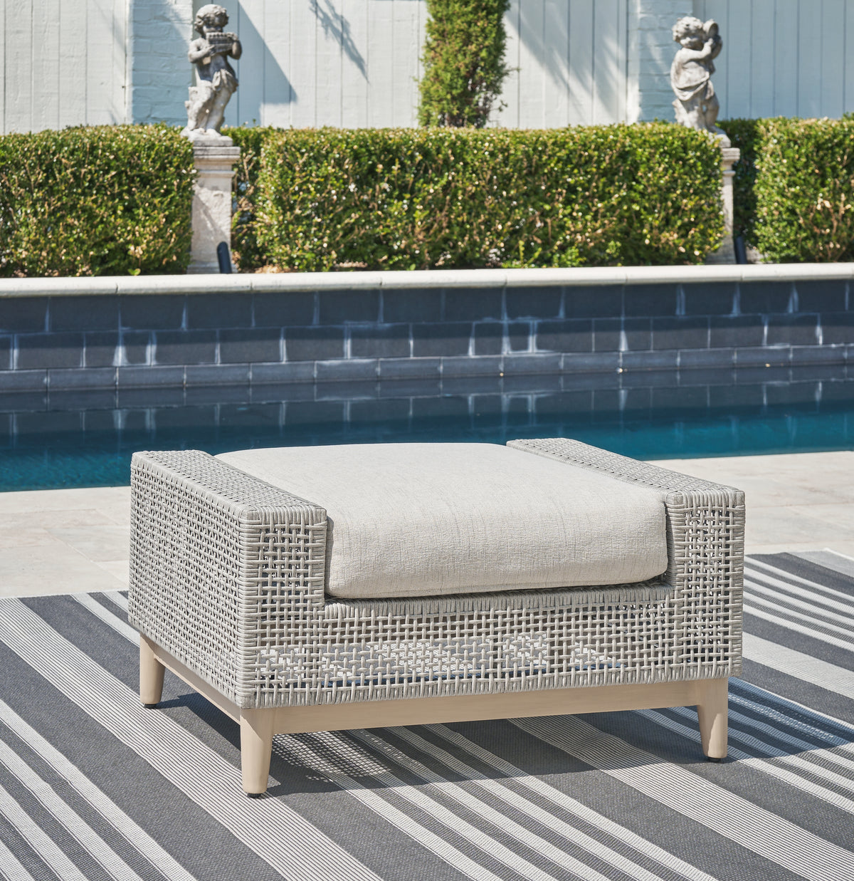 Best Deals Furniture - Ashley Furniture - Seton Creek Outdoor Ottoman with Cushion - Ottoman with Cushion / Gray - P798-814