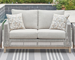 Best Deals Furniture - Ashley Furniture - Seton Creek Outdoor Loveseat with Cushion - Loveseat w/Cushion / Gray - P798-835