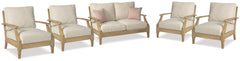 Best Deals Furniture - Ashley Furniture - Clare View Outdoor Loveseat and 4 Lounge Chairs - Outdoor Loveseat and 4 Lounge Chairs / Beige - P801P9