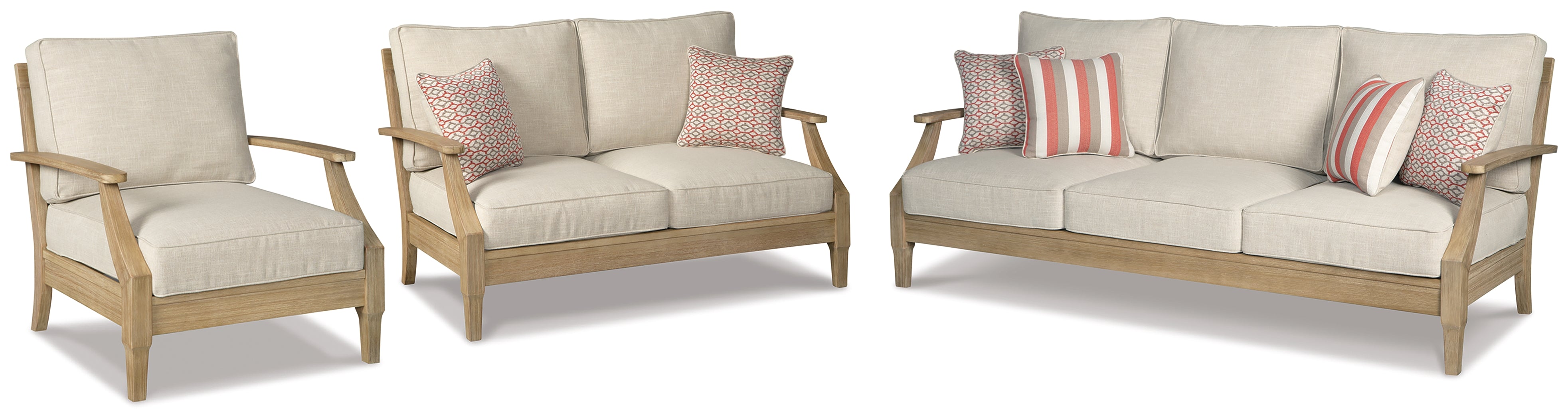 Best Deals Furniture - Ashley Furniture - Clare View Outdoor Sofa, Loveseat and Lounge Chair - Outdoor Sofa, Loveseat and Lounge Chair / Beige - P801P8