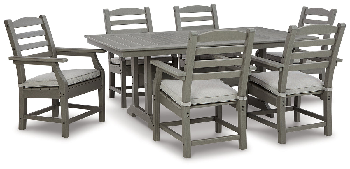Best Deals Furniture - Ashley Furniture - Visola Outdoor Dining Table with 6 Chairs - Outdoor Dining Table with 6 Chairs / Gray - P802P3