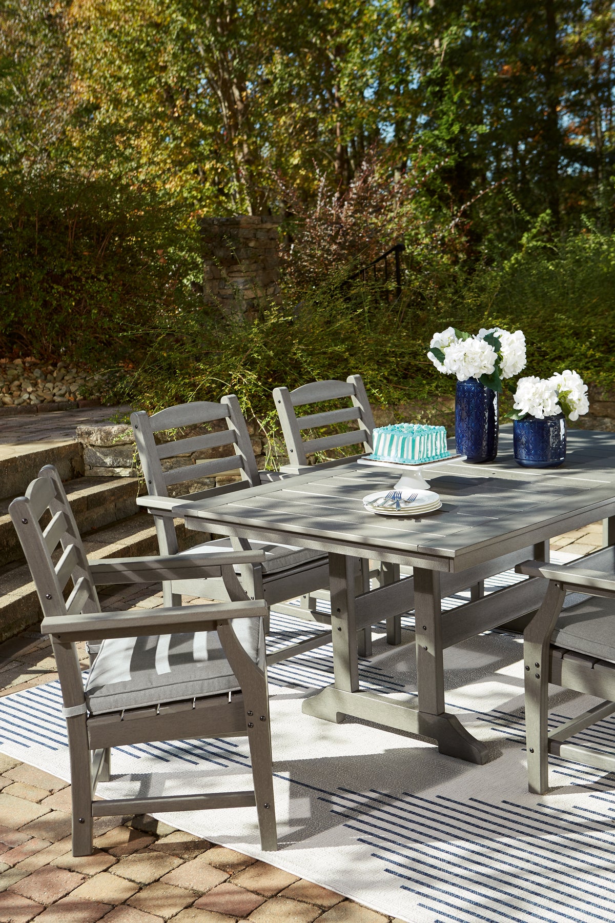 Best Deals Furniture - Ashley Furniture - Visola Outdoor Dining Table - RECT Dining Table w/UMB OPT / Gray - P802-625