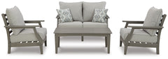 Best Deals Furniture - Ashley Furniture - Visola Outdoor Loveseat, 2 Lounge Chairs and Coffee Table - Outdoor Loveseat, 2 Lounge Chairs and Coffee Table / Gray - P802P1