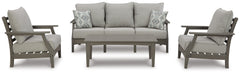 Best Deals Furniture - Ashley Furniture - Visola Outdoor Sofa, 2 Lounge Chairs and Coffee Table - Outdoor Sofa, 2 Lounge Chairs and Coffee Table / Gray - P802P2