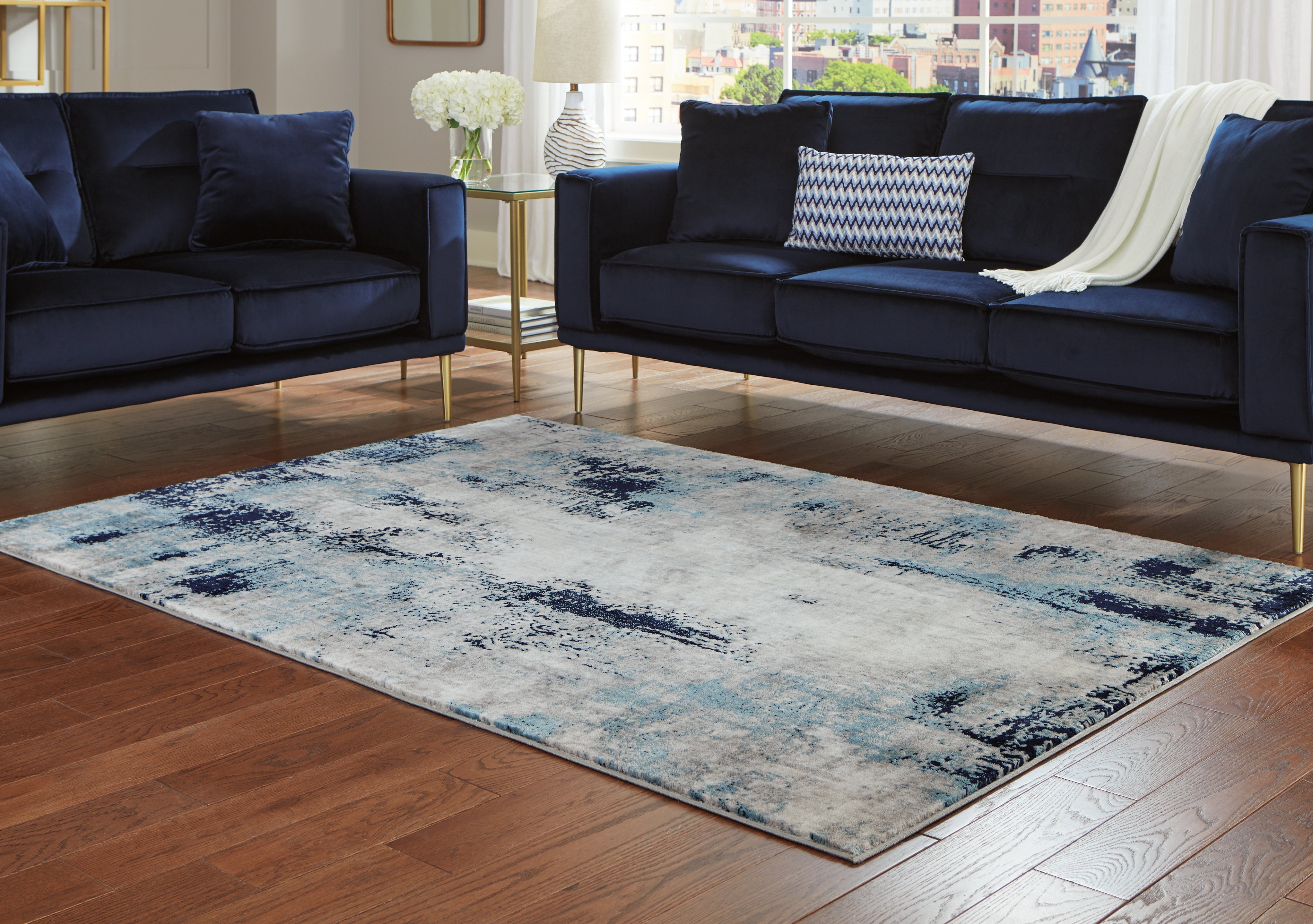 Best Deals Furniture - Ashley Furniture - Leonelle 5'3" x 7'3" Rug - 5'3" x 7'3" Rug / Cream/Blue/Gray - R404872