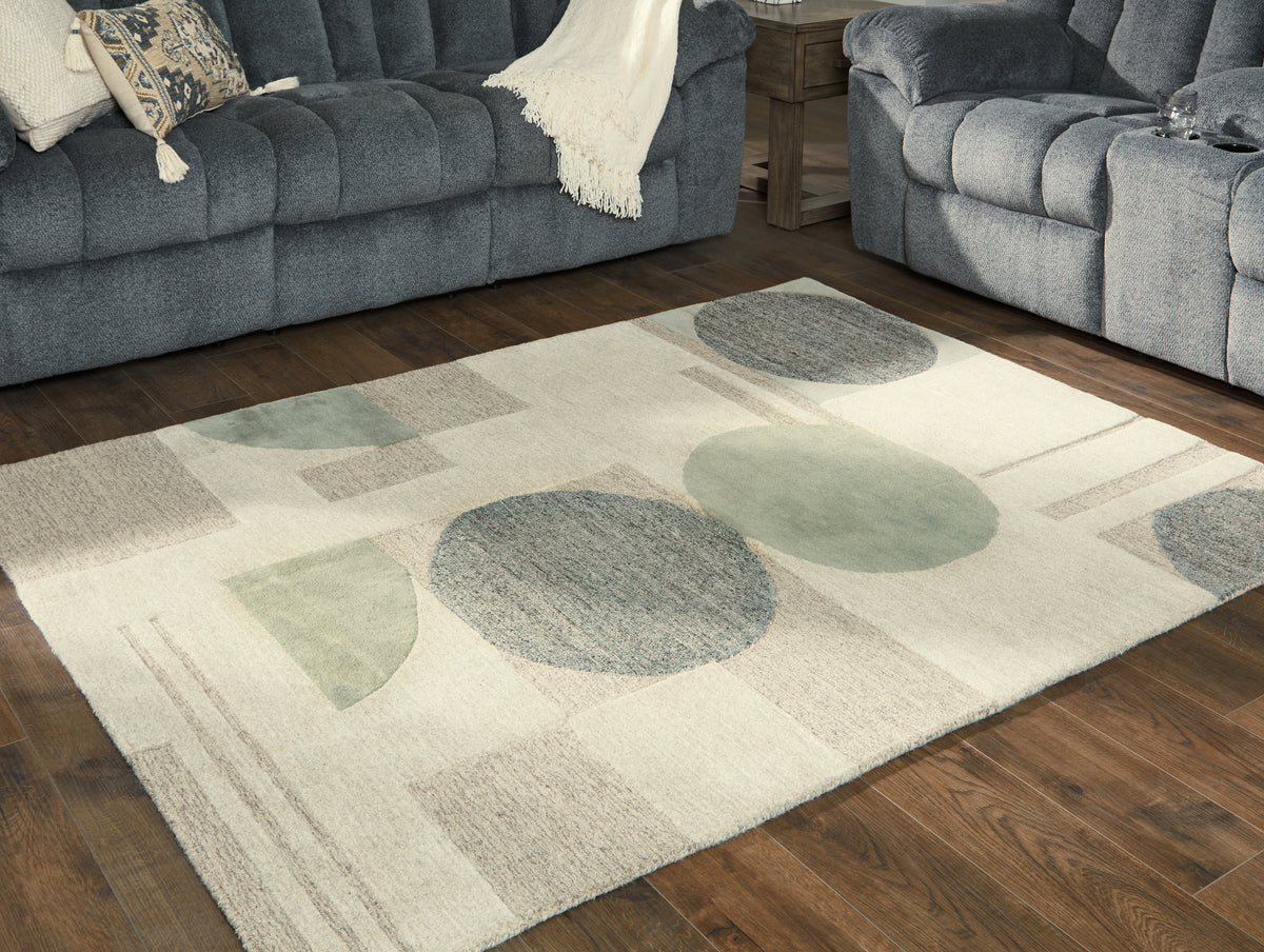 Best Deals Furniture - Ashley Furniture - Dallane 5' x 7' Rug - 5' x 7' Rug / Linen/Blue/Green - R406352