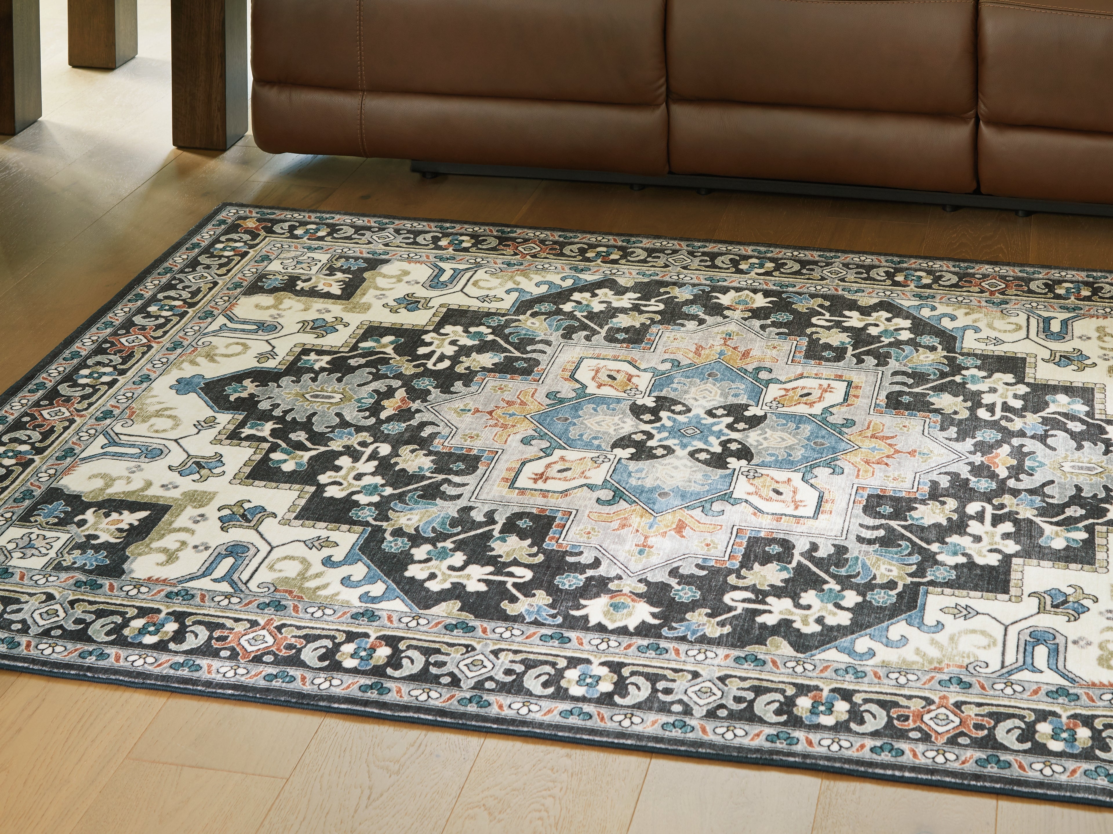 Best Deals Furniture - Ashley Furniture - Leningston 8' x 10' Washable Rug - 8' x 10' Washable Rug / Black/Cream/Blue - R407061