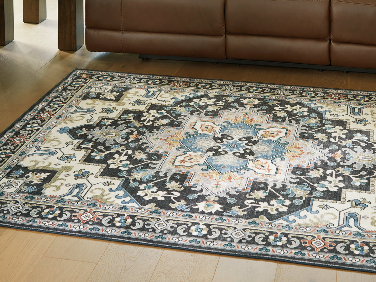 Best Deals Furniture - Ashley Furniture - Leningston 8' x 10' Washable Rug - 8' x 10' Washable Rug / Black/Cream/Blue - R407061