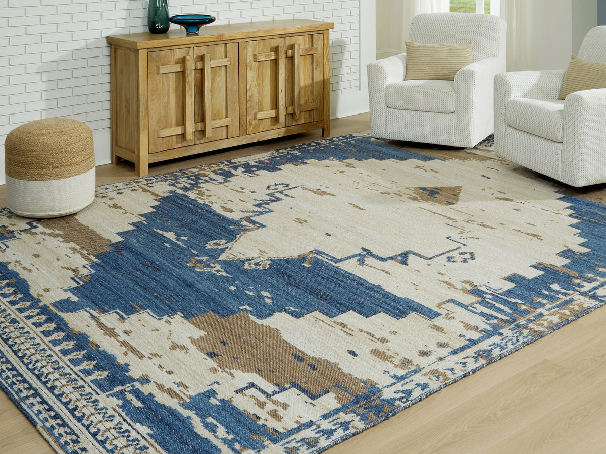 Best Deals Furniture - Ashley Furniture - Varnler 10' x 14' Rug - 10' x 14' Rug / Blue/Brown/Tan - R407130