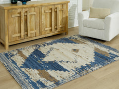 Best Deals Furniture - Ashley Furniture - Varnler 5' x 7' Rug - 5' x 7' Rug / Blue/Brown/Tan - R407132