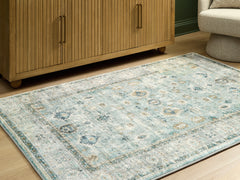 Best Deals Furniture - Ashley Furniture - Ladstoney 5' x 7' Area Rug - 5' x 7' Area Rug / Teal/Beige/Ochre - R407502