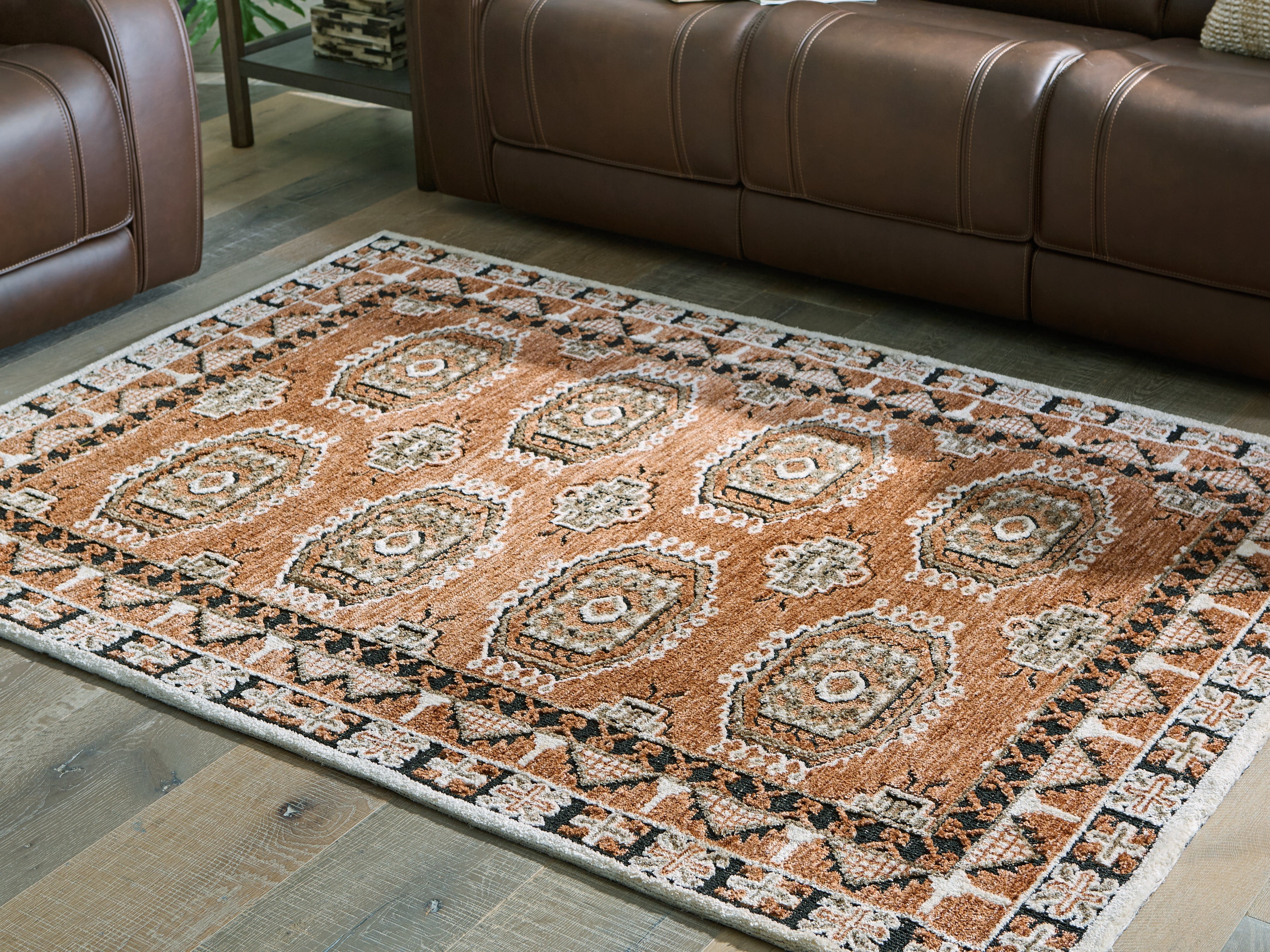 Best Deals Furniture - Ashley Furniture - Qaabiz 5' x 7' Area Rug - 5' x 7' Area Rug / Sienna/Ivory/Black - R407522