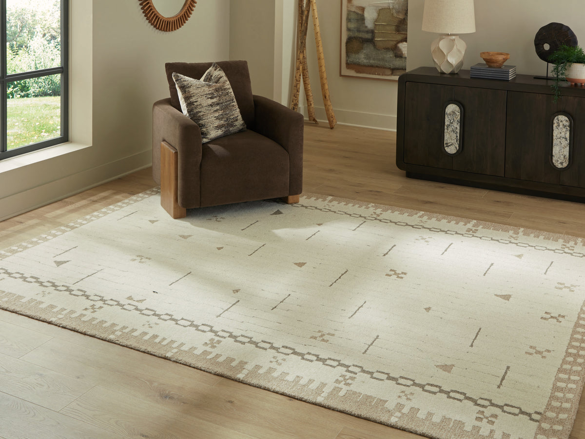 Best Deals Furniture - Ashley Furniture - Dot 7'8" x 10' Area Rug - 7'8" x 10' Area Rug / Cream/Brown/Taupe - R407651