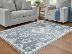Best Deals Furniture - Ashley Furniture - Avanworths Washable 7'10" x 10' Area Rug - Washable 7'10" x 10' Area Rug / Blue/Gray/Ivory - R407791