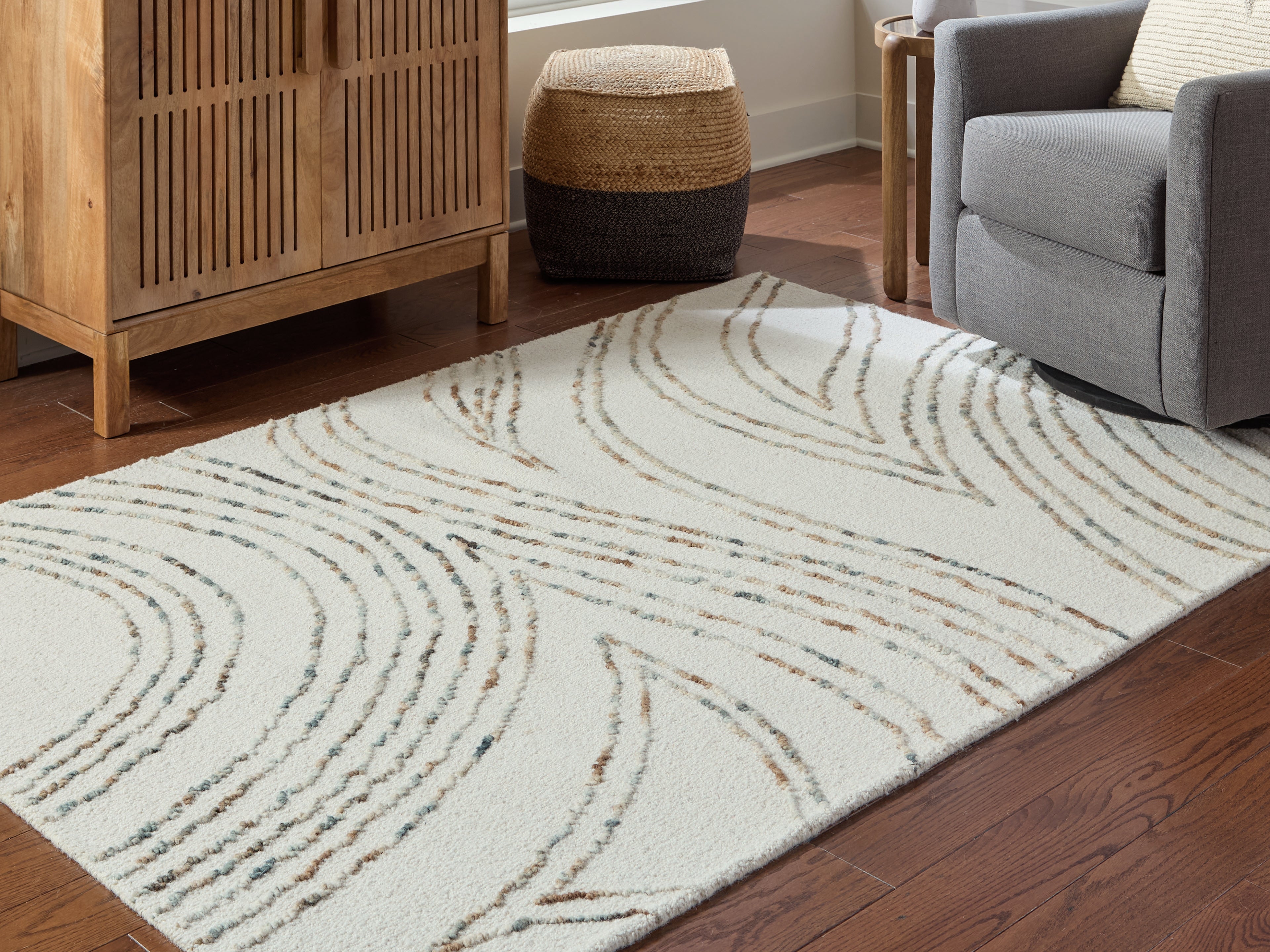 Best Deals Furniture - Ashley Furniture - Deenbury 5' x 7' Area Rug - 5' x 7' Area Rug / Ivory/Green/Brown - R407862
