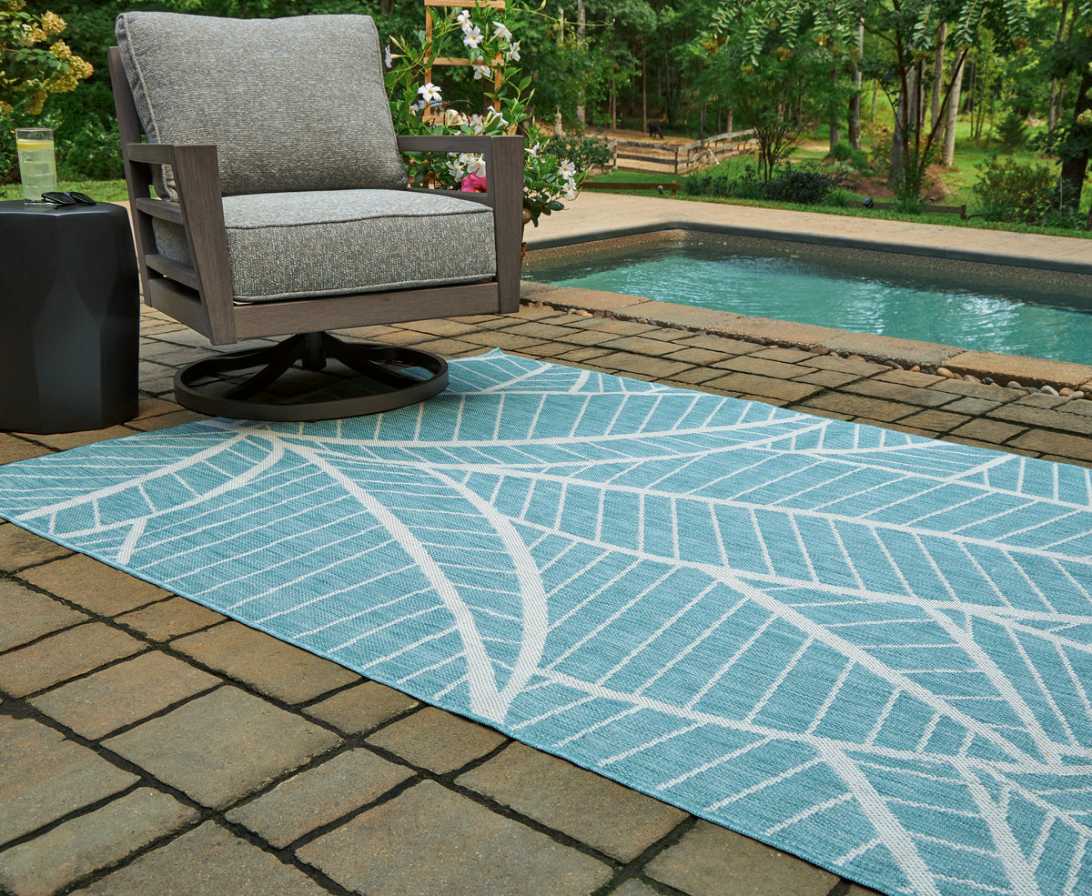 Best Deals Furniture - Ashley Furniture - Hulsia 5' x 7' Rug - 5' x 7' Rug / Ivory/Aqua - R900122