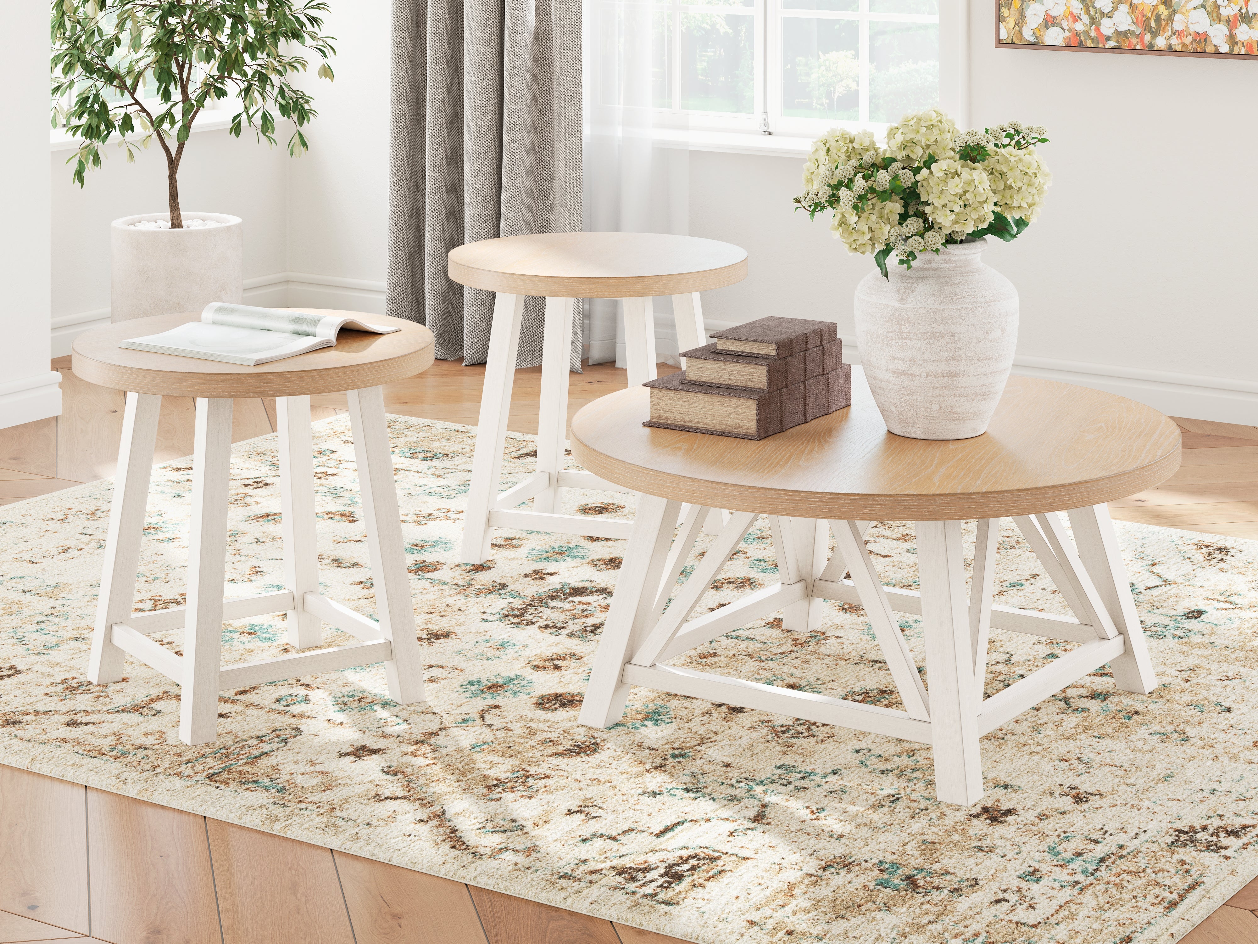 Best Deals Furniture - Ashley Furniture - Fawndell Table (Set of 3) - Occasional Table Set (3/CN) / Antique White/Brown - T193-13