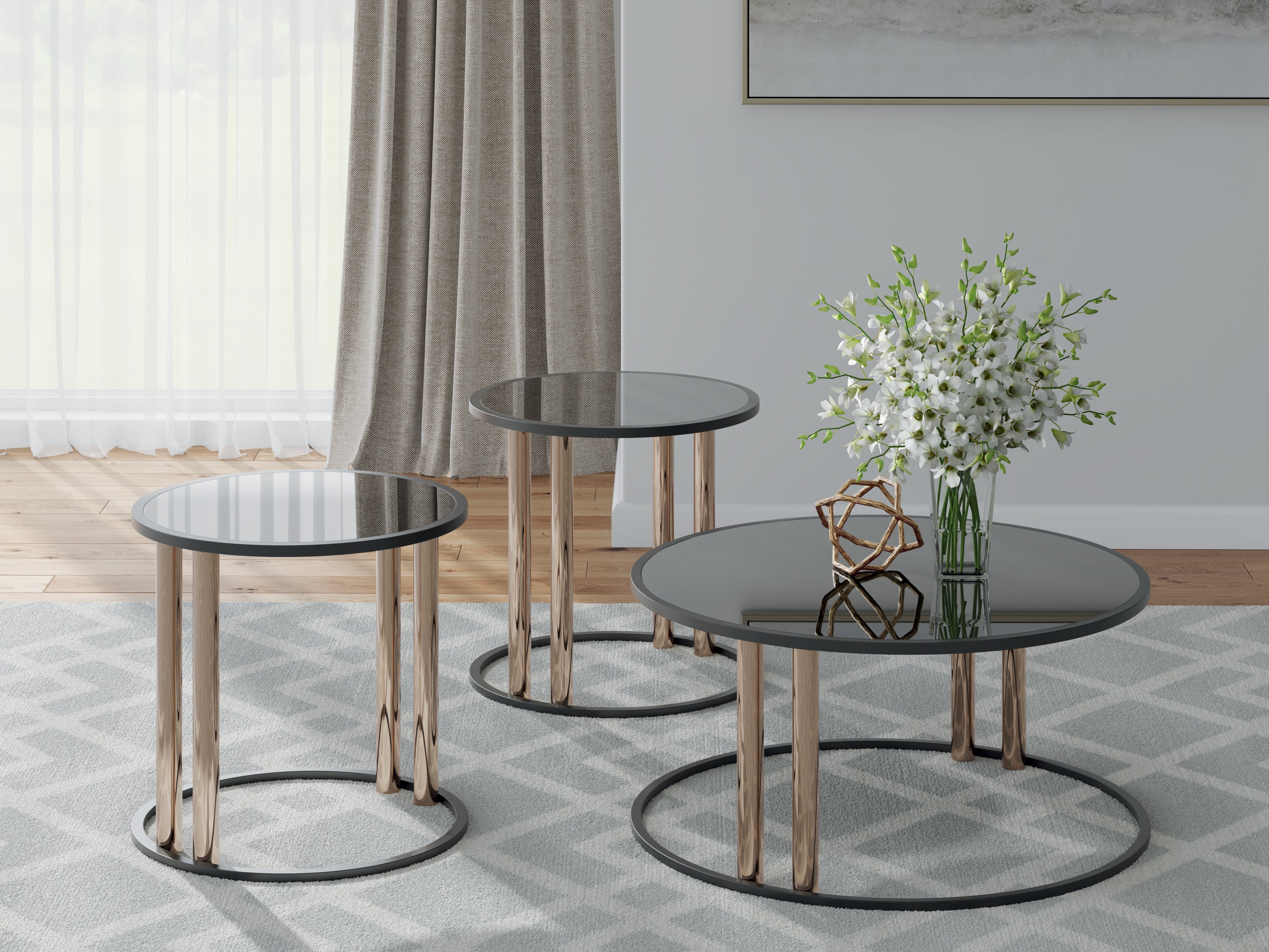 Best Deals Furniture - Ashley Furniture - Hannerly Table (Set of 3) - Occasional Table Set (3/CN) / Black/Gold Finish - T219-13