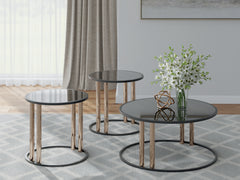 Best Deals Furniture - Ashley Furniture - Hannerly Table (Set of 3) - Occasional Table Set (3/CN) / Black/Gold Finish - T219-13