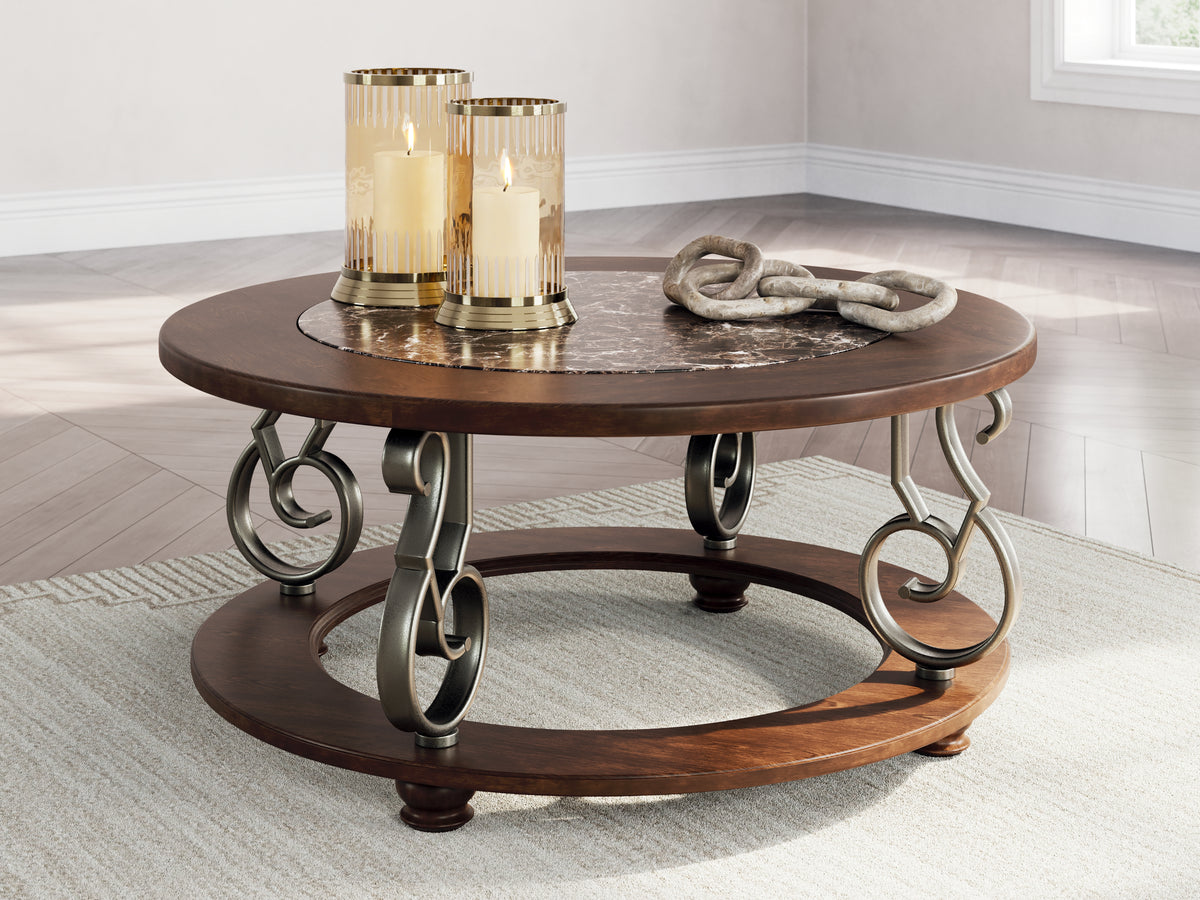 Best Deals Furniture - Ashley Furniture - Frallyn Coffee Table - Round Cocktail Table / Dark Brown - T623-8