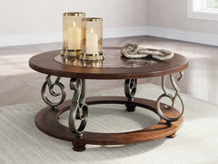 Best Deals Furniture - Ashley Furniture - Frallyn Coffee Table - Round Cocktail Table / Dark Brown - T623-8