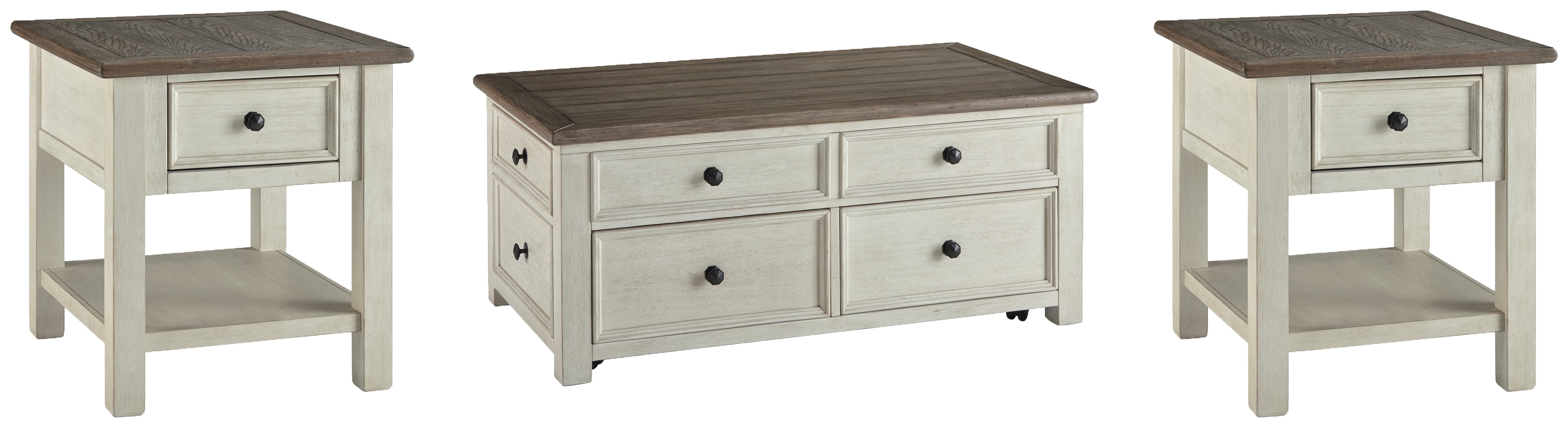 Best Deals Furniture - Ashley Furniture - Bolanburg Coffee Table and 2 End Tables - Coffee Table and 2 End Tables / Two-tone - T637T3
